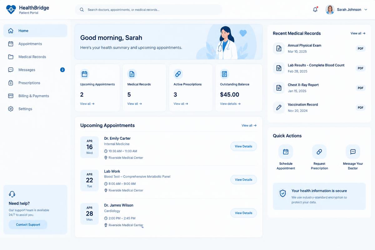 HealthBridge patient portal built by Vanguard Digital
